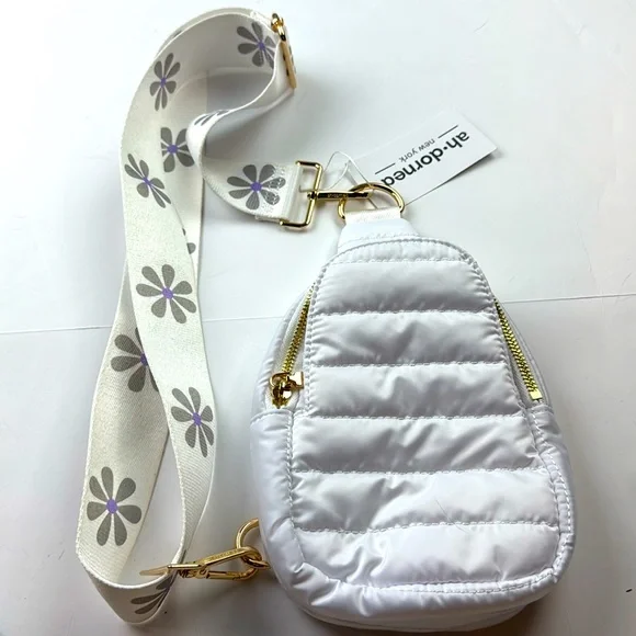 NWT New White Quilted Puffer crossbody bag with Strap - Picture 2 of 12